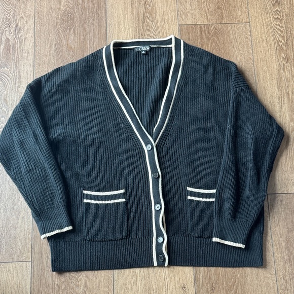 J. Crew Sweaters - J. Crew Black Cardigan with Cream Contrast Trim